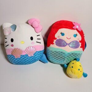 Squishmallow Plush Mermaid Bundle Ariel Flounder and Hello Kitty